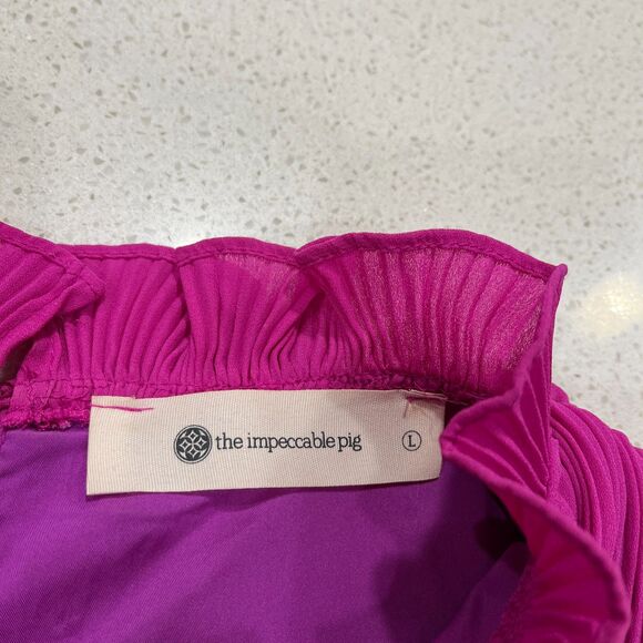 The Impeccable Pig Pink Ruffle Sleeve Pleated Dress Size Large - Picture 6 of 12